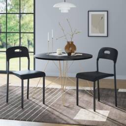 London Boutique 2PCS Modern Stackable Dining Chairs Set Plastic Kitchen Side Chairs in Black - thumbnail 7