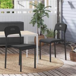 London Boutique 2PCS Modern Stackable Dining Chairs Set Plastic Kitchen Side Chairs in Black - thumbnail 5