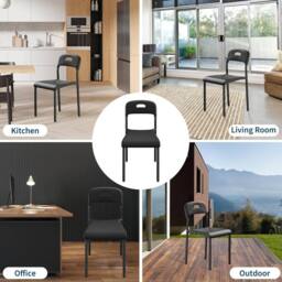 London Boutique 2PCS Modern Stackable Dining Chairs Set Plastic Kitchen Side Chairs in Black - thumbnail 6