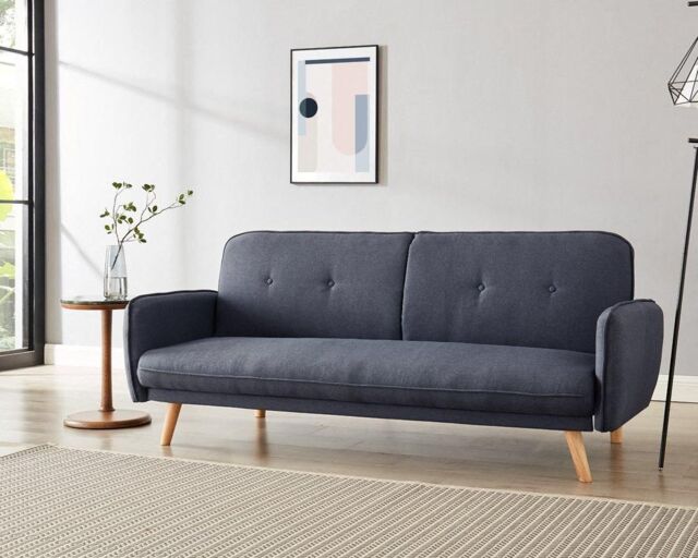 Home Detail Belmont fabric Sofa Bed With Button Detail & Wooden Legs in Dark Grey - image 1