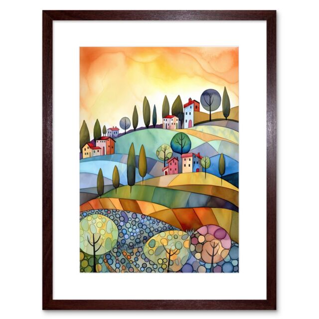 "Artery8 Wall Art Print Italian Countryside Midsummer Landscape Folk Artwork Framed 9X7 Inch in Brown - Size: W7"" x H9""" - image 1
