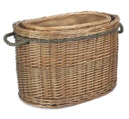 Red Hamper Wicker Set 2 Oval Rope Handled Log Baskets in Brown - thumbnail 2