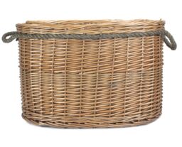 Red Hamper Wicker Set 2 Oval Rope Handled Log Baskets in Brown - thumbnail 4