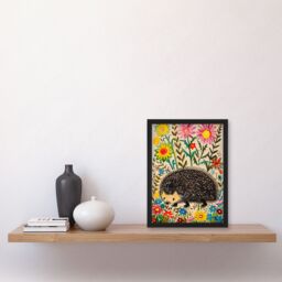 "Artery8 Hedgehog in Wildflower Garden Folk Art Painting Framed Art Print - Size: W12"" x H16""" - thumbnail 4