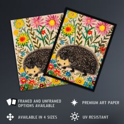 "Artery8 Hedgehog in Wildflower Garden Folk Art Painting Framed Art Print - Size: W12"" x H16""" - thumbnail 2