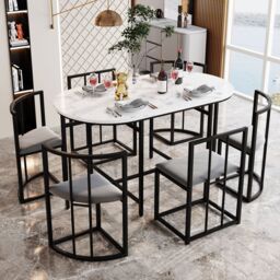 Matteo Modern Dining Table Set with Six Chairs & Grey Cushions - thumbnail 2
