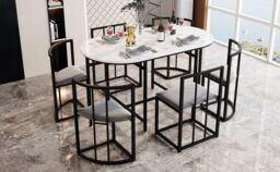 Matteo Modern Dining Table Set with Six Chairs & Grey Cushions - thumbnail 3