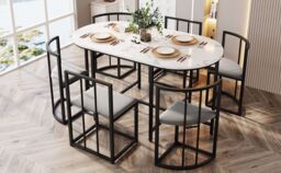 Matteo Modern Dining Table Set with Six Chairs & Grey Cushions - thumbnail 4