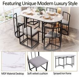 Matteo Modern Dining Table Set with Six Chairs & Grey Cushions - thumbnail 5