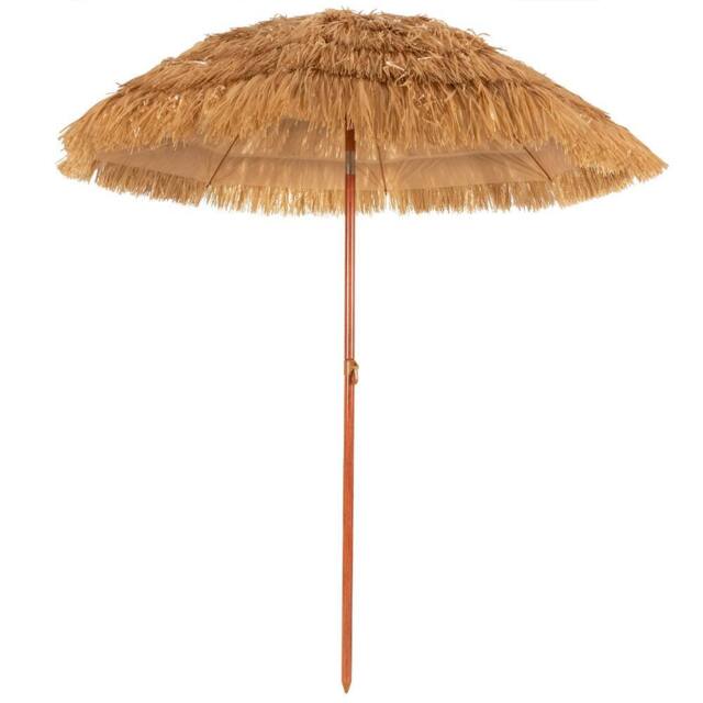 Gymax 180CM Thatched Tiki Beach Umbrella Tilt Hawaiian Patio Portable Parasol in Khaki - image 1