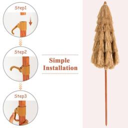 Gymax 180CM Thatched Tiki Beach Umbrella Tilt Hawaiian Patio Portable Parasol in Khaki - thumbnail 4