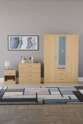 Home Discount Vida Designs 3Pc Bedroom Set 1Bedside, 4 Drawer Chest, Mirror Wardrobe in Brown - thumbnail 4