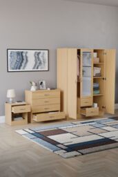 Home Discount Vida Designs 3Pc Bedroom Set 1Bedside, 4 Drawer Chest, Mirror Wardrobe in Brown - thumbnail 2
