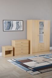 Home Discount Vida Designs 3Pc Bedroom Set 1Bedside, 4 Drawer Chest, Mirror Wardrobe in Brown