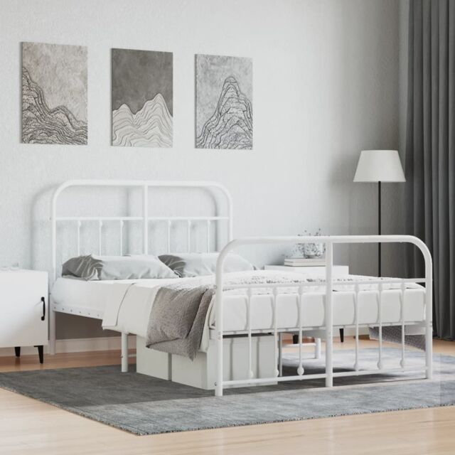 Berkfield Home Metal Bed Frame with Headboard & Footboard White 120x200 cm - Size: Small Double - image 1