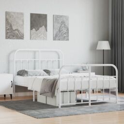 Berkfield Home Metal Bed Frame with Headboard & Footboard White 120x200 cm - Size: Small Double - thumbnail 1