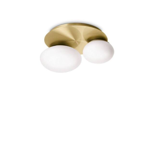 Netlighting NINFEA 2 Light Round DecoratiGlass Flush Ceiling Light Brass in Yellow