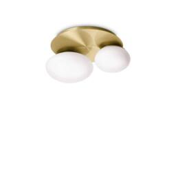 Netlighting NINFEA 2 Light Round DecoratiGlass Flush Ceiling Light Brass in Yellow