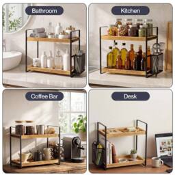 VOGREX 2-Tier Countertop Bathroom Skincare Perfume Storage Shelf in Natural - thumbnail 5