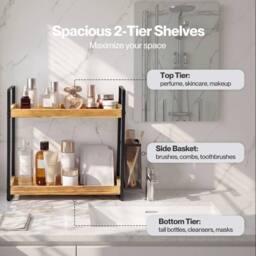 VOGREX 2-Tier Countertop Bathroom Skincare Perfume Storage Shelf in Natural - thumbnail 4