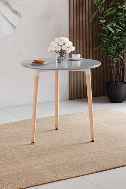 Home Discount Vida Designs Batley 3 Seater Round Dining Table MDF Solid Beech Wood Dining Kitchen Furniture in Grey - image 1