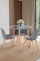 Home Discount Vida Designs Batley 3 Seater Round Dining Table MDF Solid Beech Wood Dining Kitchen Furniture in Grey - thumbnail 4