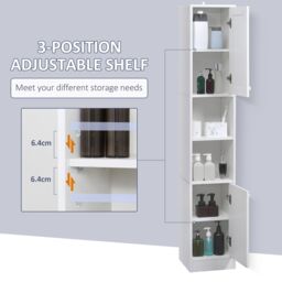 Kleankin Tall Bathroom Storage Cabinet Narrow Freestanding Cabinet in White - thumbnail 6