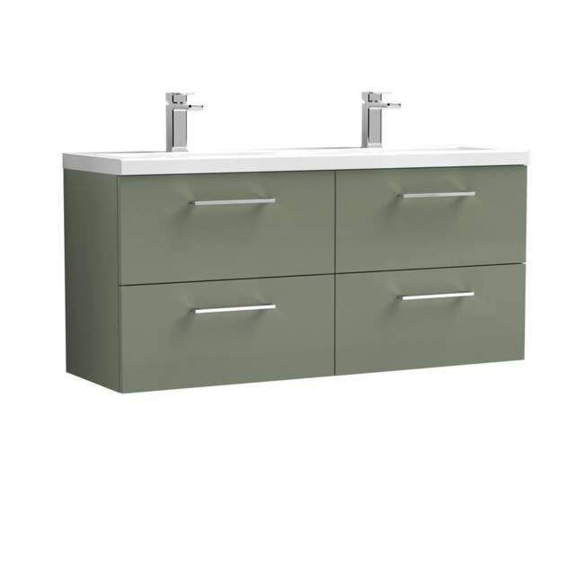 Balterley Level 1200mm Wall Hung 4 Drawer Unit with Double Basin - Satin Green - image 1
