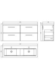 Balterley Level 1200mm Wall Hung 4 Drawer Unit with Double Basin - Satin Green - thumbnail 2