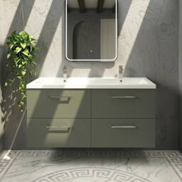 Balterley Level 1200mm Wall Hung 4 Drawer Unit with Double Basin - Satin Green - thumbnail 3
