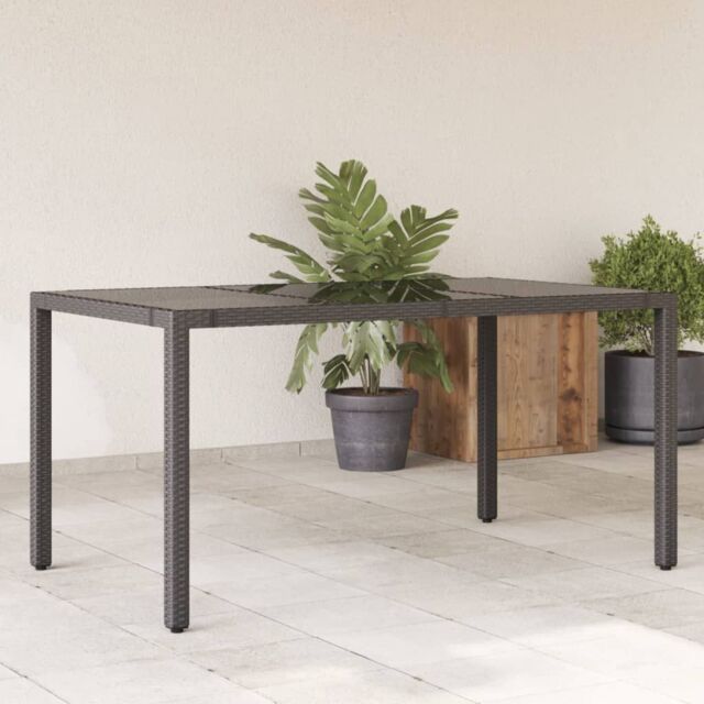 Berkfield Home Garden Table with Glass Top Black 150x90x75 cm Poly Rattan - Size: 150 x 90 x 75 cm - image 1