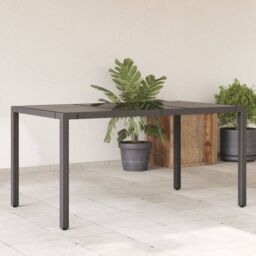 Berkfield Home Garden Table with Glass Top Black 150x90x75 cm Poly Rattan - Size: 150 x 90 x 75 cm - thumbnail 1