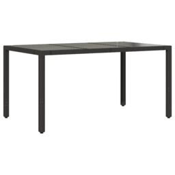 Berkfield Home Garden Table with Glass Top Black 150x90x75 cm Poly Rattan - Size: 150 x 90 x 75 cm - thumbnail 6