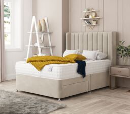 Bed Choices Regent Bed Set No drawer - Includes Mattress & Headboard - Plush Velvet in Cream - Size: King - thumbnail 1