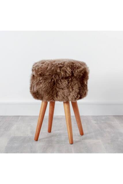 Native Natural Sheepskin Stool - Wooden Legs in Light Brown - image 1