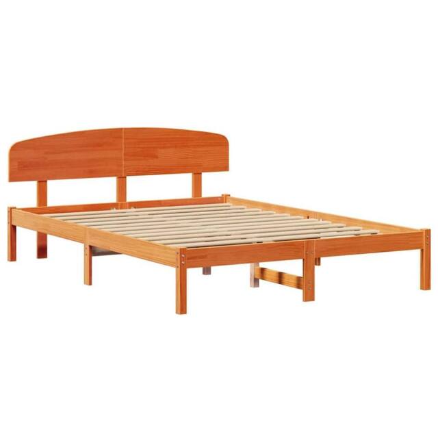 Berkfield Home Bed Frame with Headboard Wax Brown 140x200 cm Solid Wood Pine - image 1