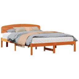 Berkfield Home Bed Frame with Headboard Wax Brown 140x200 cm Solid Wood Pine - thumbnail 3