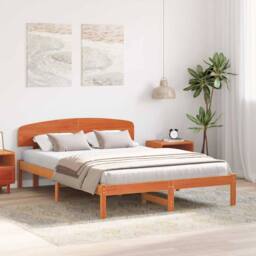 Berkfield Home Bed Frame with Headboard Wax Brown 140x200 cm Solid Wood Pine - thumbnail 4