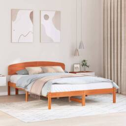Berkfield Home Bed Frame with Headboard Wax Brown 140x200 cm Solid Wood Pine - thumbnail 2