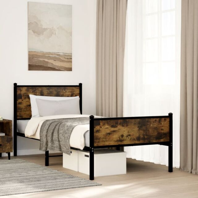 Berkfield Home Metal Bed Frame without Mattress Smoked Oak 90x200 cm in Brown - image 1