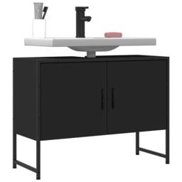 Berkfield Home Bathroom Sink Cabinet Black 80x33x60 cm Engineered Wood - Size: 80 x 33 x 60 cm - thumbnail 2