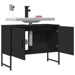 Berkfield Home Bathroom Sink Cabinet Black 80x33x60 cm Engineered Wood - Size: 80 x 33 x 60 cm - thumbnail 4