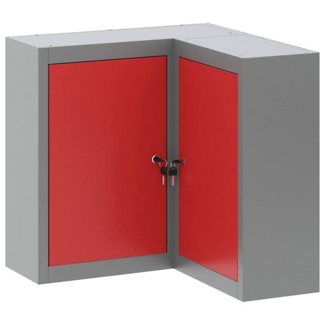 Berkfield Home Corner Tool Cabinet Wall-Mounted & Lockable Red Steel in Grey - image 1