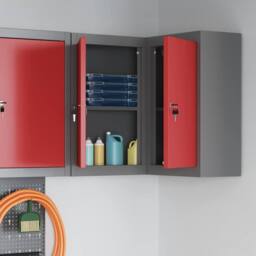 Berkfield Home Corner Tool Cabinet Wall-Mounted & Lockable Red Steel in Grey - thumbnail 3