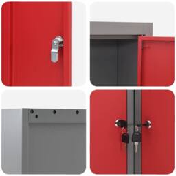 Berkfield Home Corner Tool Cabinet Wall-Mounted & Lockable Red Steel in Grey - thumbnail 8