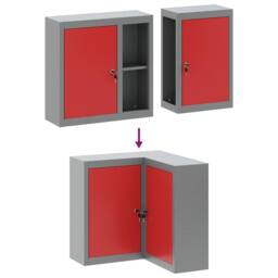 Berkfield Home Corner Tool Cabinet Wall-Mounted & Lockable Red Steel in Grey - thumbnail 9