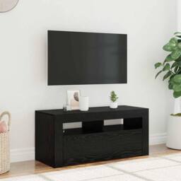 Berkfield Home TV Cabinet with LED Black Oak 90x35x40 cm Engineered Wood - Size: 90 x 35 x 40 cm - thumbnail 2