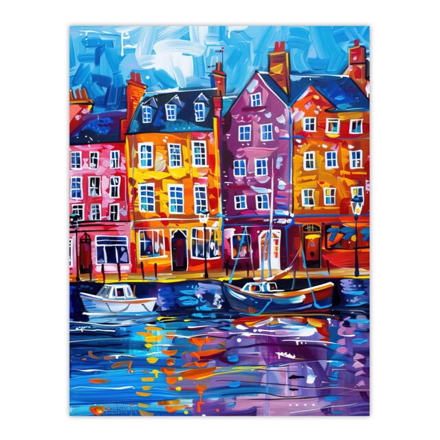 "Artery8 Colourful Scarborough Harbour Yorkshire Painting Wall Art Print - Size: W12"" x H16""" - image 1