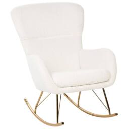 Wyld and Coco White Bouclé Rocking Armchair Gold Metal Legs Retro Traditional - thumbnail 3
