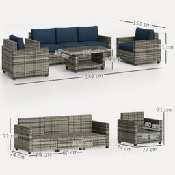 OUTSUNNY 5 Seater Wicker Outdoor Furniture Set for Balcony, Navy Blue in Light Grey - thumbnail 3
